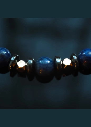 Лазурит і Гематит чоловічий з натурального каменю d-6мм обхват 19см No Brand браслет (304292176)