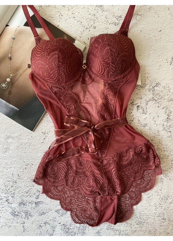 Бордова жіноча нижня білизна мереживне боді Porlloma (297366724)