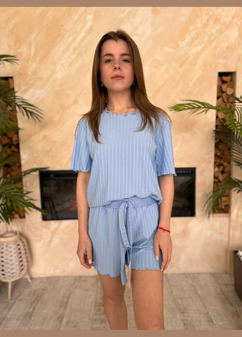 Голубая всесезон женская пижама брюки и футболка с шортами голубой (f3101-1) No Brand