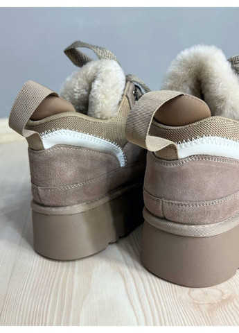 Зимние ботинки женские 275-3 угги замшевые с мехом на платформе бежевые Hengji из натуральной замши