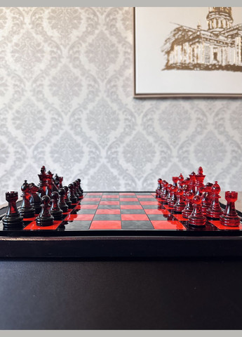 Шахматы из эпоксидной смолы красно-черные КРАСНЫЙ БАРХАТ KorriArt (315492701)