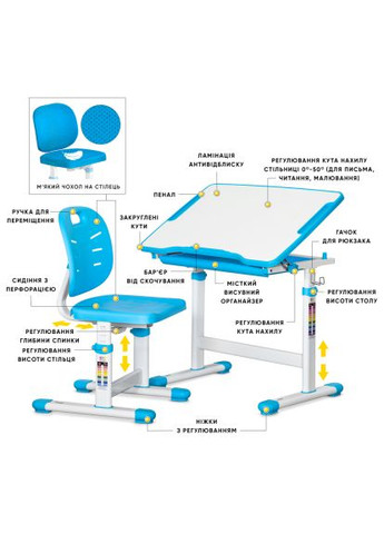 Парта со стулом (Evo-06 Plus BL) Evo-Kids Evo-06 Plus Blue (369883093)