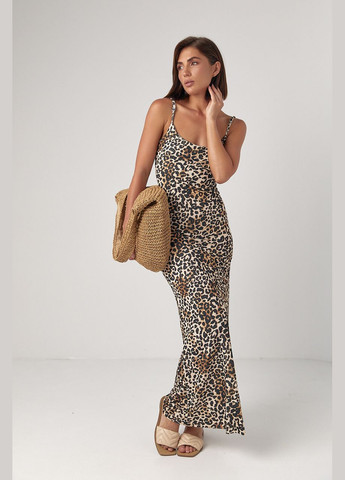 Коричнева повсякденний сарафан максі з леопардовим візерунком коричневий колір m з відкритими плечима No Brand леопардовий