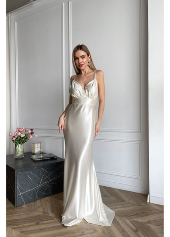 Молочна вечірня сукня максі відкрита спина 25014 кремова Tanita-Romario