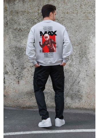 Сірий утеплений оверсайз світшот на флісі з принтом max gray Without (362357864)