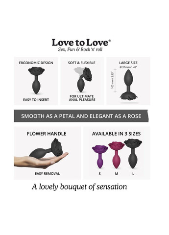 Силіконова анальна пробка OPEN ROSES L SIZE BLACK ONYX для анальної стимуляції та задоволення Love To Love (298473730)