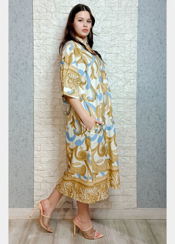 Бежева повсякденний, кежуал сукня оверсайз New Collection з абстрактним візерунком
