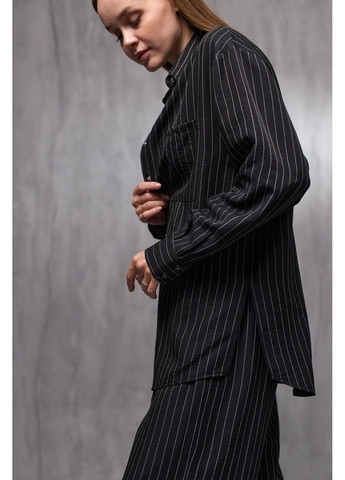 Черный женский костюм рубашка + брюки льняные в черную полоску. Bessa - летний