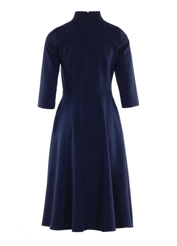 Темно-синее праздничный женское платье меди с горловиной и карманами (ll205120063) LadyLike