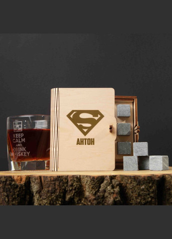 Камені для віскі "Супермен" персоналізовані 6 штук у подарунковій коробці (BDWHROCKS-07) BeriDari (293509501)