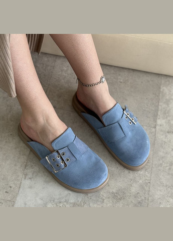 Голубые сабо клоги женские замшевые, декорированы ремешком.. 38 размер Vasha para