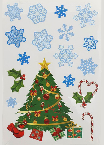 Набор новогодних наклеек 4 в 1, многоразовые наклейки новогодние 4 листа 22,5 х 33 см Melinera (303355393)