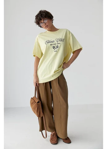 Футболка оверсайз із вишитими написами,, ONE SIZE No Brand Футболка - (401171370)