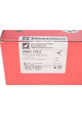 Колодки тормозные (передний) Audi A5/Q7 2.0-3.0 D 15-/VW Touareg 17- (Akebono) (с аксессуарами) 25861.170.2 UA63 ZIMMERMANN (339632871)