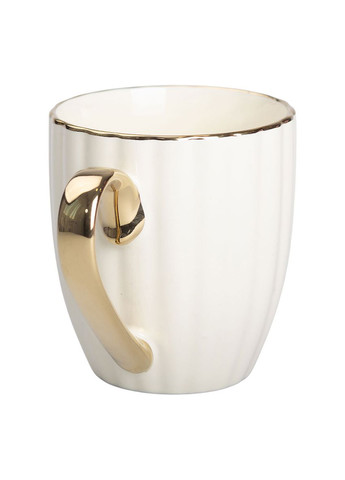 Кружка порцелянова із золотим обідком та ручкою 420 мл бежевий чайний посуд для кави та чаю ProDobro (364189639)