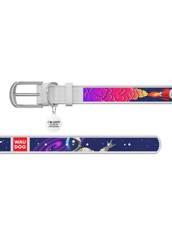 Нашийник для собак шкіряний Design з "Космос. Ракета" Ш 25 мм Дл 38-49 см білий WAUDOG (279562624)