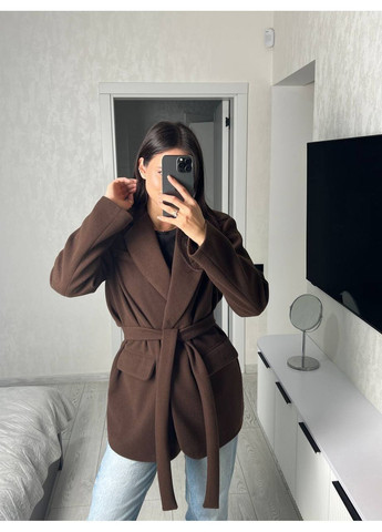Коричневый женский женский пиджак-пальто KaraMix однотонный - демисезонный