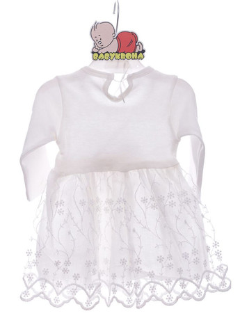 Бежевое платье нарядное с длинным рукавом трикотажное с бусинками молочный 80 см (36927) BABYKROHA (323469854)