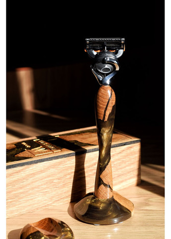 Набор подарочный Станок для бритья Золотой перламутр Коробка со смолой EpoxyWood Ukraine Округла (360898029)