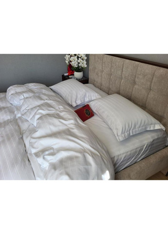 Постільна білизна з резинкою Мульти страйп сатин білий, PREMIUM Сімейний розмір, наволочки 50/70 No Brand (363190797)