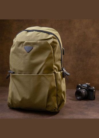 Функциональный текстильный рюкзак с разъемом под USB и карманами оливковый (sku_20623) No Brand (329860336)