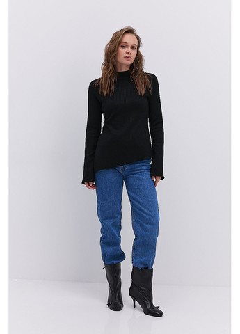 Женский трикотажный лонгслив в черный рубчик с асимметричным низом Arjen (364967537)