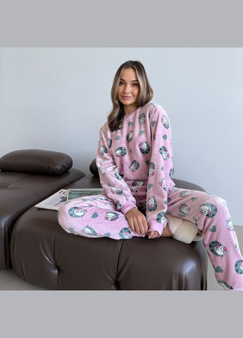 Бордовая пижама (кофта+штаны) женская теплая велсофт розовая кошки vel011 Cosy