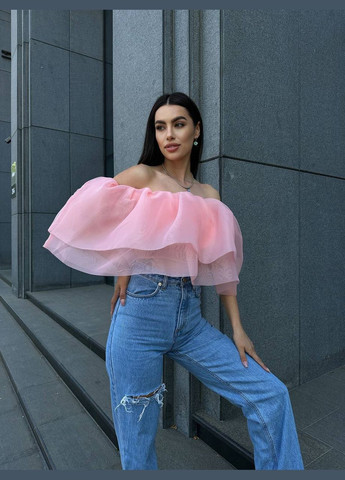 Повітряний жіночий топ із воланами рожевого кольору 32503 No Brand (348779817)