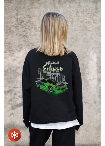 Черный женский утепленный оверсайз свитшот на флисе с принтом eclips black Without рисунок (372519954)