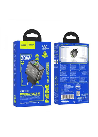 Сетевое зарядное устройство PD20W+QC3.0 charger Transparent Black Hoco N34 Dazzling dual-port (340277857)