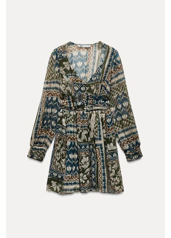 Комбинированное короткое платье с принтом и металлизированным эффектом Zara