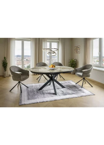 Обеденный стол раскладной PORTO CERAMIC 120x160x120 см закаленное стекло + керамика белый/черный No Brand (400359771)