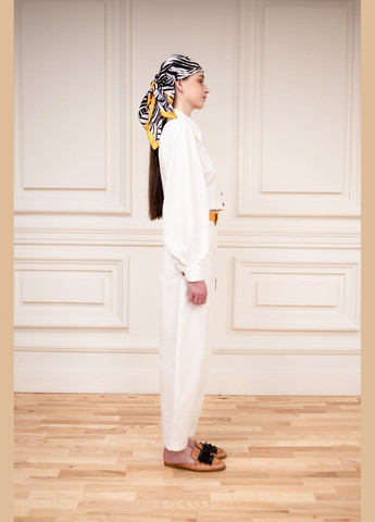 БРЮКИ-БАНАНИ В СТИЛІ САФАРІ БІЛОГО КОЛЬОРУ З БАВОВНИ ТА ЛЬОНУ РОКСАНА Dolcedonna (340334775)