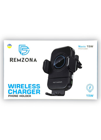 Автомобильный держатель для телефона с беспроводной зарядкой Navix 15W PHCH-04BK Remzona (334293762)