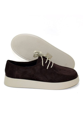 Темно-коричневые комфортные женские замшевые туфли мокасины на шнурках. No Brand