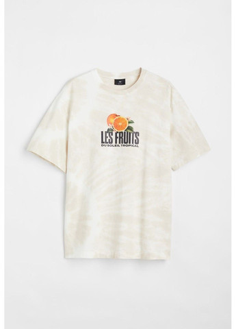 Светло-бежевая мужская футболка с принтом свободного кроя н&м (56756) xxl светло-бежевая H&M