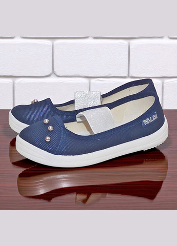 Темно-синие ортопедические закрытые тапочки на резинке сменка в садик для девочки валди Waldi с заклепками, с бусинами, с жемчугом