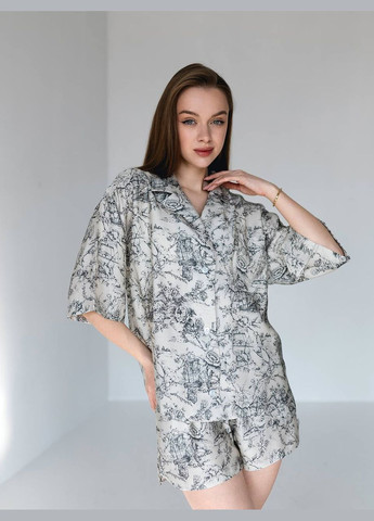 Летний женский удобный костюм рубашка с шортами с принтом весна лето No Brand (333651300)