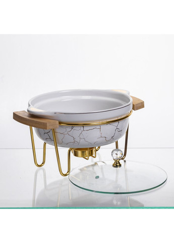 Мармит фарфоровый настольный круглый 800 (мл) с подогревом Белый мрамор LC-710 Yiwu (370675811)