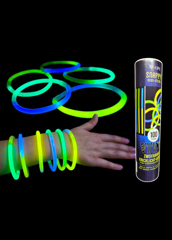 Неоновые браслеты светящиеся палочки Snappy neon-sticks двухцветные 100шт Германия No Brand (303826819)