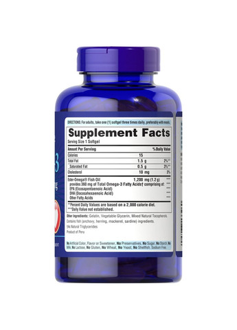 Жирні кислоти Omega 3 Fish Oil 1200 mg, 100 капсул Puritans Pride (294927552)