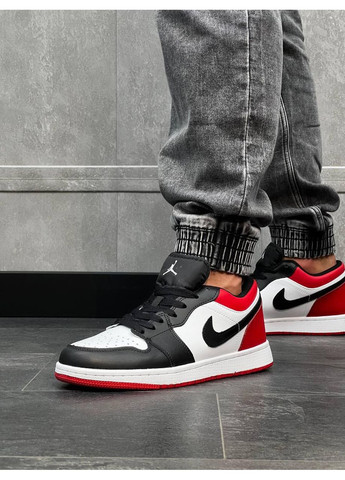 КРОССОВКИ ЖЕНСКИЕ NIKE AIR JORDAN RETRO 1 LOW WHITE RED BLACK НАЙК АИР ДЖОРДАН No Brand чёрные демисезоны (368862142)