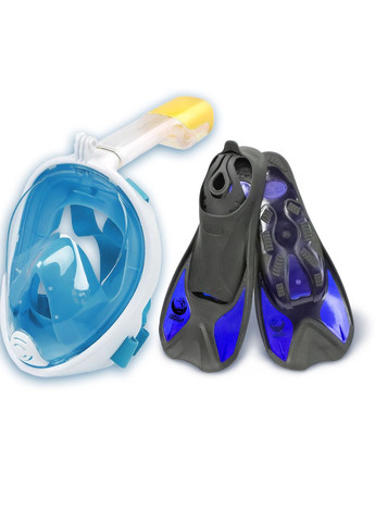 Маска для плавания + ласты (комплект) (S/M) Синяя с креплением для камеры и Спортивные Ласты VelaSport Синие Free Breath (272798757)