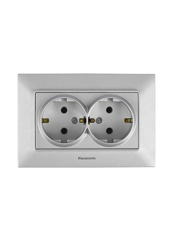 Розетка двойная с заземлением Arkedia Slim серебряная ABS [WNTC02052SL-UA1] Panasonic (373375057)