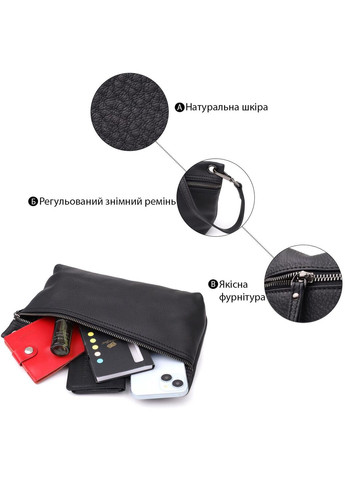 Сумка клатч через плече жіноча з натуральної шкіри для телефону та для документів маленька Чорний 38303 Vintage (355245182)