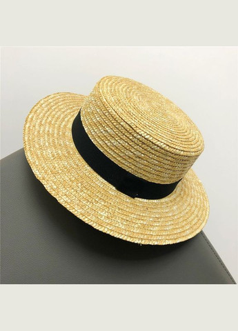 Летняя соломенная шляпка канотье с черной лентой (поля 7 см) No Brand (293943124)