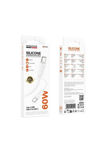 Кабель BX123 Leya 60W silicone charging data cable C to C White Borofone (403221542)