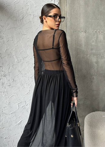 Черное повседневный прозрачное платье меди с длинным рукавом Україна