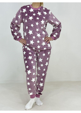 Бузкова зимня піжама жіноча махра зірки 46 бузкова 17110894-1 Triko