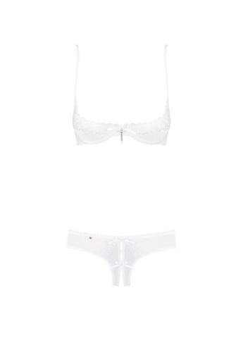 Білий демісезонний еротичний комплект з бюстгальтером-получашкою alabastra трусики з доступом, білий - cherrylove Obsessive